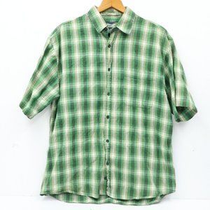 Vtg Mango Plantain Mens Button Up Shirt Size Large Plaid Green White 100% Cotton